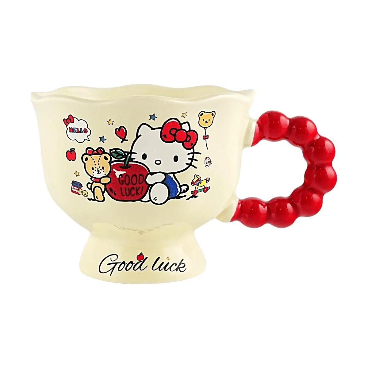 Stylish Golden Lion Hello Kitty Ceramic Mug - 450ml Red Pearl Handle Kawaii Accessories Cute Cup for Morning Coffee, Afternoon Tea, Home-Office Character Decorative Mugs