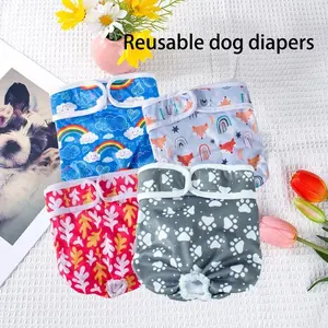 2pcs Pattern Print Washable Dog Diapers, Soft Breathable Pet Safety Pants, Comfort Fit Polyester Panties for Small to Large Dogs
