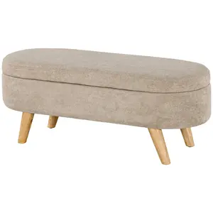 43.3" Beige Upholstered Storage Ottoman Bench with Wood Legs - Modern Bedroom End-of-Bed Bench, Indoor Entryway Furniture
