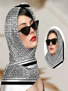 Chic Black & White Geometric Pattern Scarf for Women, Soft Lightweight Square Wrap – Perfect for Head, Hair & Neck, Ideal for Modern Office, Cocktail Parties & Urban Street Style