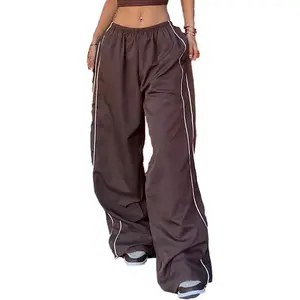 Women’s Parachute Pants Wide-Leg Baggy Pants Y2K Elastic Waist Jogger Sweatpants Track Pants Streetwear