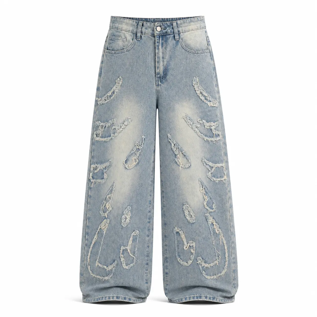 UP.THE Menswear Baggy Jeans - Retro Vintage Washed Hip Hop Jeans with Distressed Patchwork, Multiple Pockets, Loose-Fitting Long Trousers for Casual Streetwear Clothing, Edgy Men's Jeans All Seasons, Decorated Men's Jeans Beige Denim