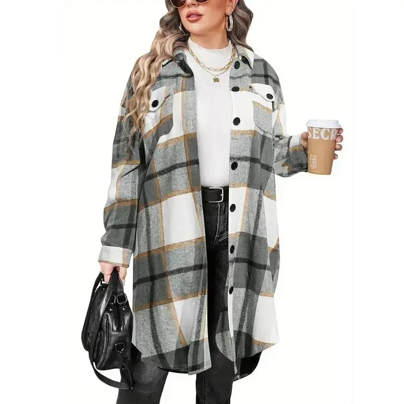 Women Plus Size Flannel Plaid Boyfriend Shirt Long Sleeve Lapel Button Down Tunic Jacket Soft Comfortable Casual For Daily Wear Work Dates Weekend Outfits Women Plus Size Flannel Plaid Boyfriend Shirt Long Sleeve Lapel Button Down Tunic Jacket Soft Comfortable Casual For Daily Wear Work Dates Weekend Outfits