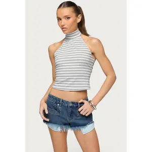 Kay Striped High Neck Halter Top
