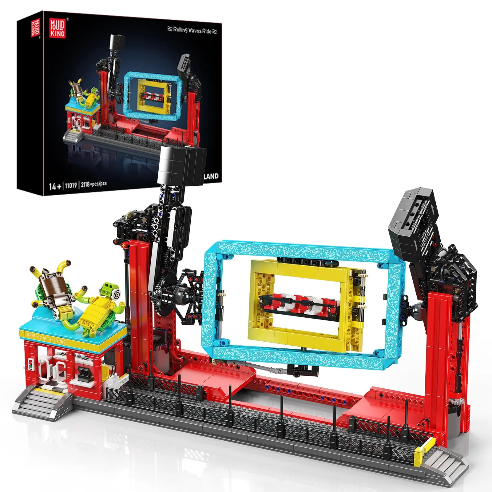 Mould King 11019 Rolling Waves Ride Building Blocks Set, 2118+ BPA-Free Bricks & Parts, Amusement Park Model Kit with Built-in High-Performance Motor, Creative Engineering Toy for 12+ Years, Ideal Gift (6 Batteries Required)