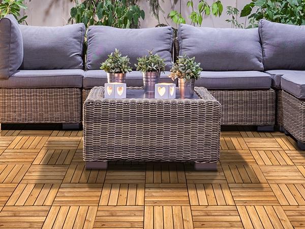 [27 PCS] Yaheetech Interlocking Patio Deck Tiles 12 x 12in Wood Floor Tiles Outdoor Flooring for Patio Garden Deck Poolside
