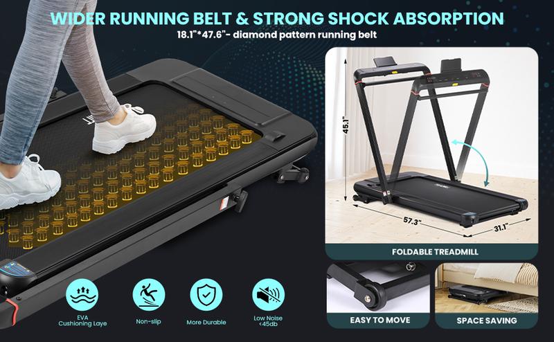 GARVEE 2-in-1 Foldable Under Desk Walking Treadmill with 15% Auto Incline, Handle Bar, LED Display, 7.5 MPH Max Speed, and 2.5HP Portable Motor for Home Use