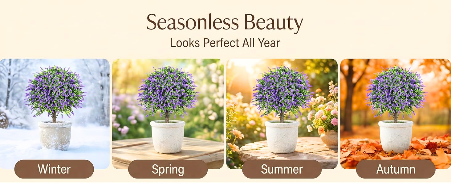 Artificial Boxwood Topiary Balls with Lavender – 24" Set of 2 Faux Shrub Bushes UV Resistant Faux Outdoor Plants for Indoor Porch Front Door, Evergreen Trees Faux Plant with Ground Spike, Mother's Day Gifts