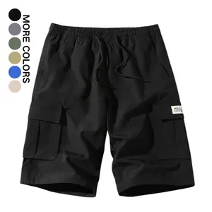 Cargo Style Drawstring Shorts Men Large Pocket Labeled Casual Shorts Cool Daily Wear