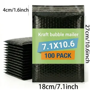 50/100 Pcs 7.1x10.6 Inch Mid-Large Spacious Bubble Mailers - Heavy Duty Padded Mailing Envelopes with Self-Sealing Strip, Waterproof Poly Bags for Large-Small Item Shipping & E-Commerce Use