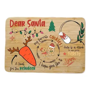 Santa Tray Board, Personalized Santa Christmas Tray Plates Family Serving Plates Bamboo Wood Wooden