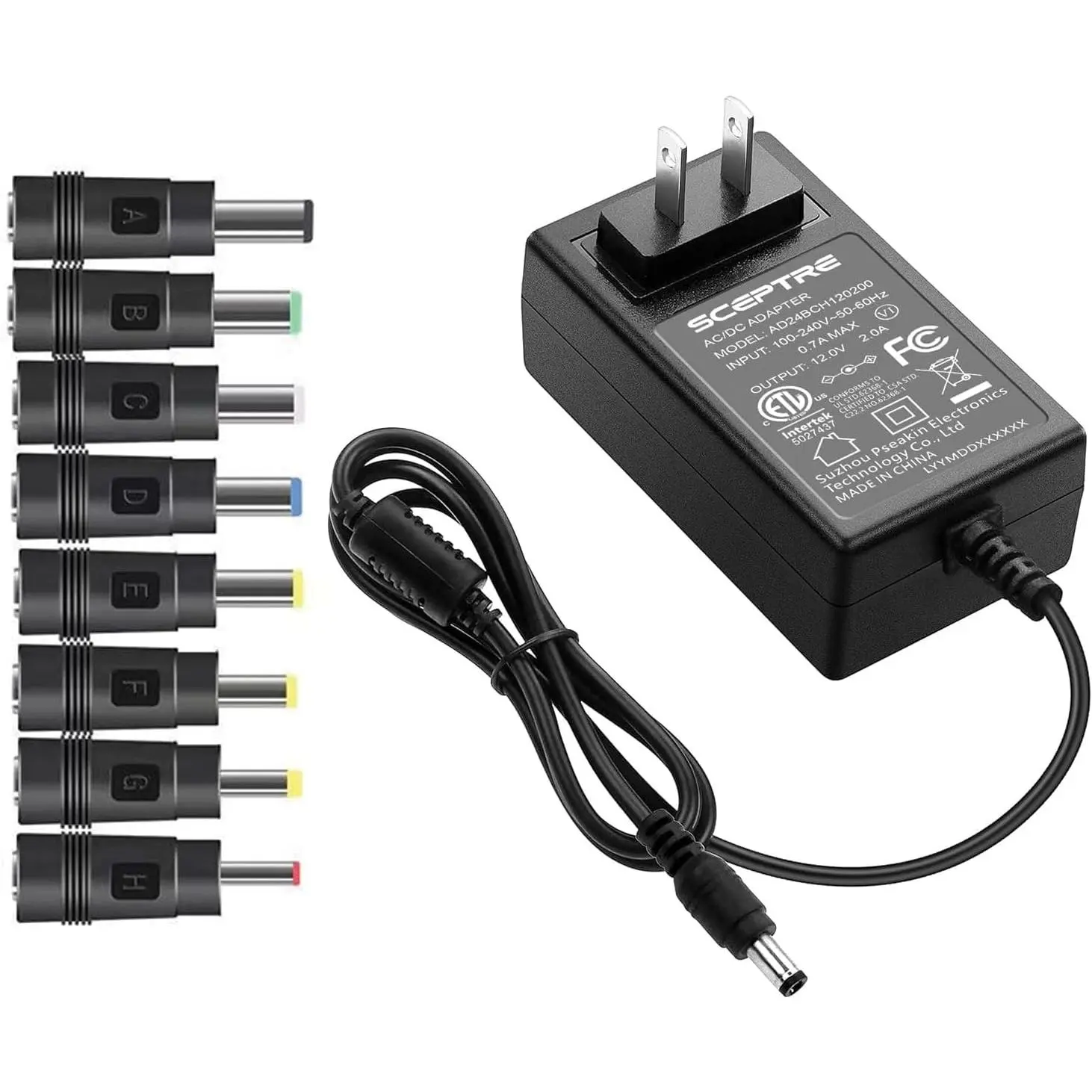 Power Adapter 12V-2A 1.5A 1.25A 1A AC/DC Power Cord 5.5x2.1mm with 8 Tips Made for Sceptre Monitor, Echo Smart Speaker & Display, Webcam, Router, Mini PC, Projector, CCTV, Bluetooth Speaker