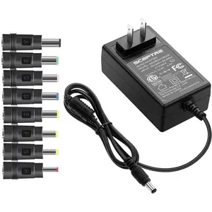 Power Adapter 12V-2A 1.5A 1.25A 1A AC/DC Power Cord 5.5x2.1mm with 8 Tips Made for Sceptre Monitor, Echo Smart Speaker & Display, Webcam, Router, Mini PC, Projector, CCTV, Bluetooth Speaker