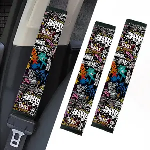 Car Seatbelt Shoulder Protector, Graffiti Pattern, Universal Fit, Decorative Safety Belt Cover, 1pc Automotive Accessory