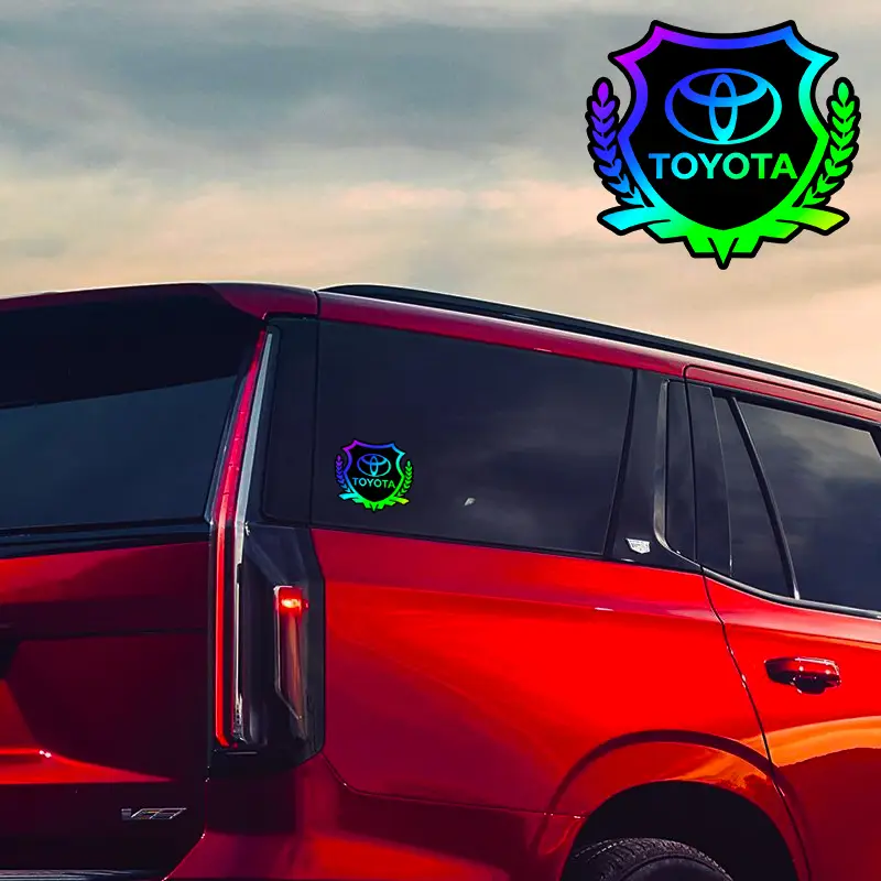 2 pcs 3.5x3.1 inch car stickers PC material laser waterproof wheat ear car logo stickers suitable for Toyota JEEP Ford Honda Dodge Chevrolet body wind