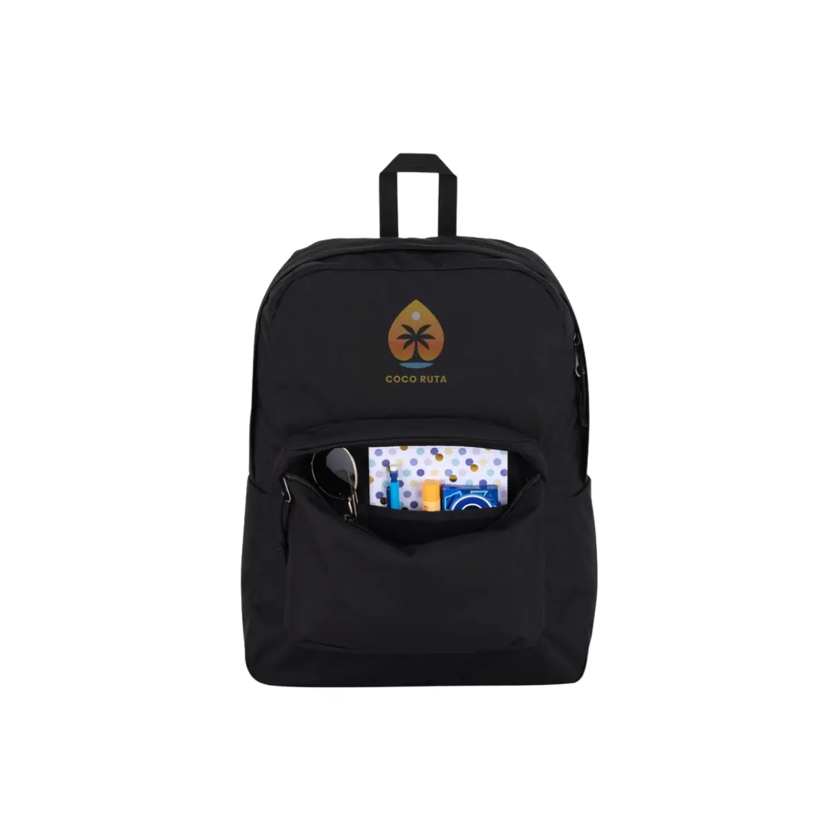CocoRuta Super Break Plus Backpack - Black, 100% Recycled Polyester, Roomy Main Compartment, Bottle Pocket, Adjustable Straps, Webbing Handle