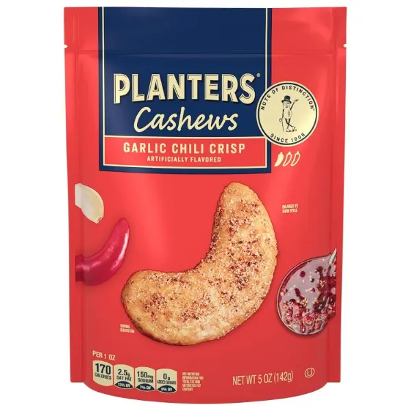 Crispy Garlic Chili Flavor Cashews - Low-Sugar, Low-Salt, Citric Acid-Free Savory Spicy Protein Snack for Road Trips, 5oz Bag, Spices