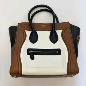 Pre-owned Celine Calfskin Leather Tote Bags Luggage Tote Tri Color Black White Brown