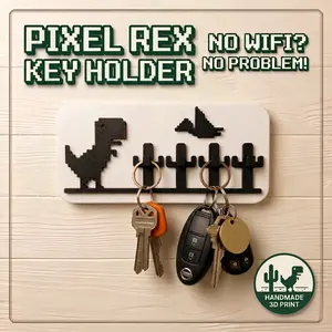 Pixel Rex Dino Runner Key Holder | Offline T-Rex Key Hanger | Google Dinosaur Game Wall Hook | Gamer Housewarming Gift, Geeky Decor