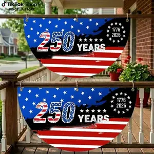 (1 Piece Only) 250 Years Semicircle Flag Banner, 1776-2026 Fan Flags, Year American Anniversary Flag for Wall, Front Door, Porch, Fence, Outdoor Decorations