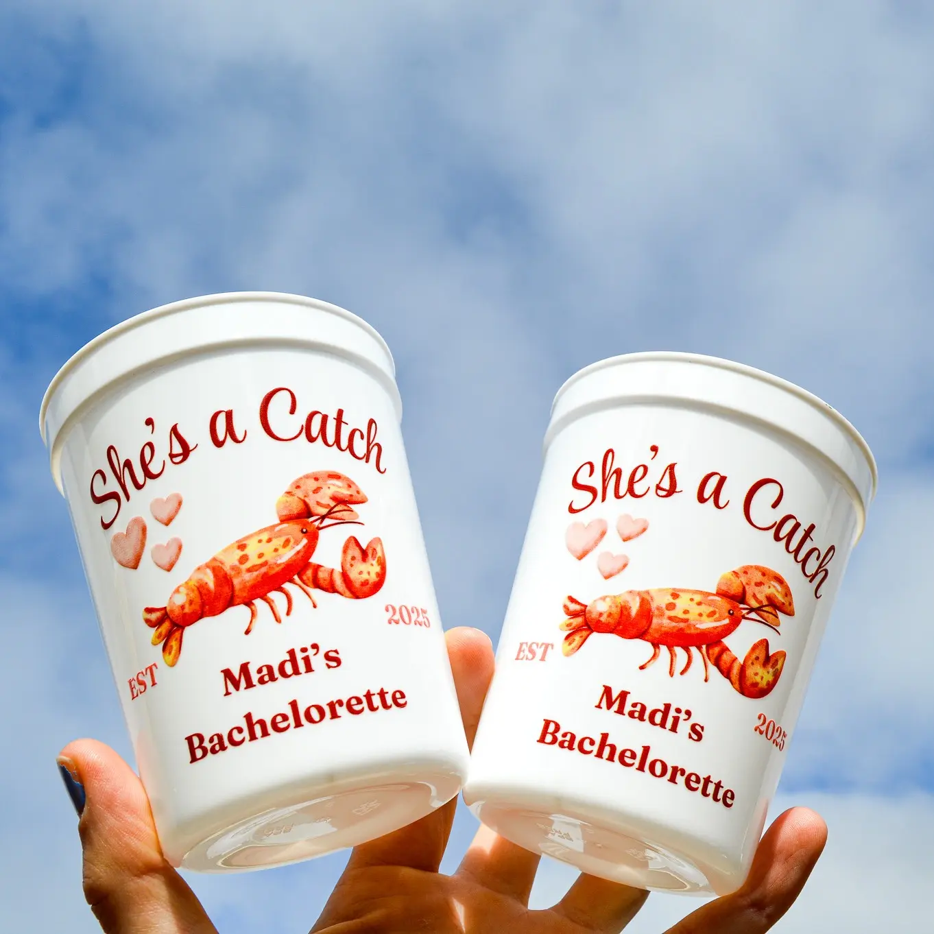 She's a Catch Bachelorette Party Cups, Lobster Theme Party, Custom and Personalized Bach Decor