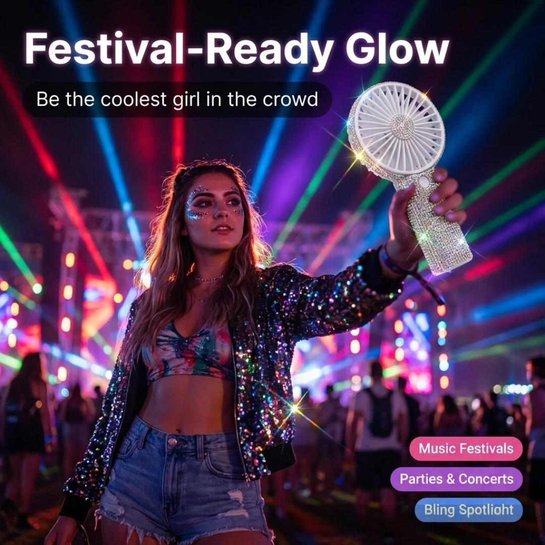 Portable Rhinestone Mini Fan , 17000RPM High-Speed Handheld Fan, USB-C Rechargeable Pocket Fan, Long Battery Life, Small Travel Fan for Wedding, Party, Commuting, Outdoor, Gifts for Women
