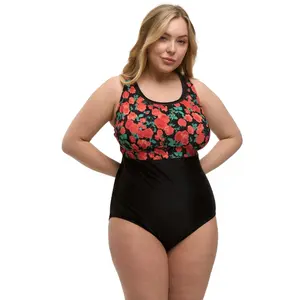 Red Peony Mastectomy Pocketed One Piece Swimsuit for Women with Built-in Breast Prosthesis Pockets