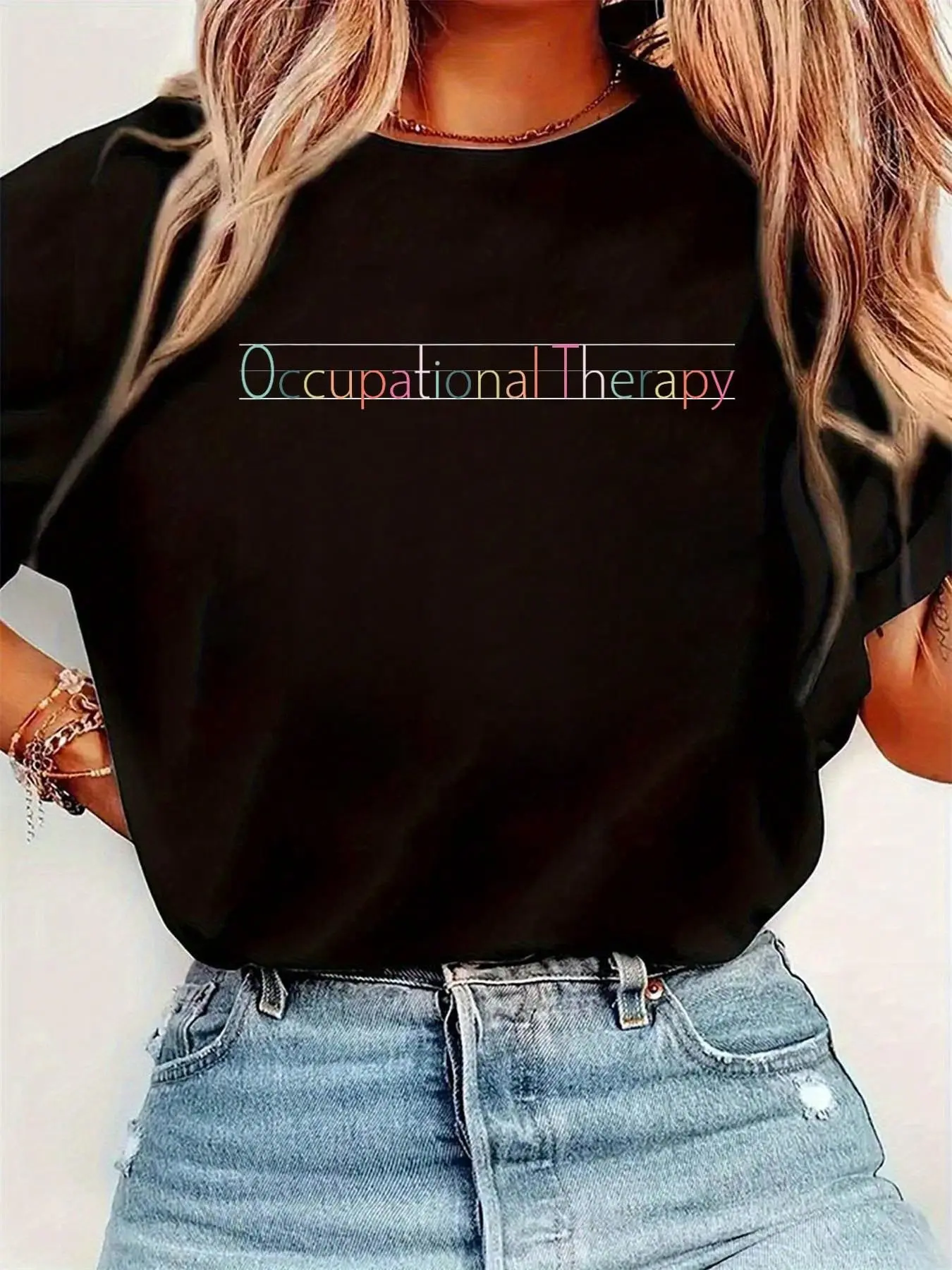 Cute Rainbow Pediatric Occupational Therapy OT Gift COTA T-Shirt Womens Round Neck Short Sleeve T-Shirt Fashion Graphic