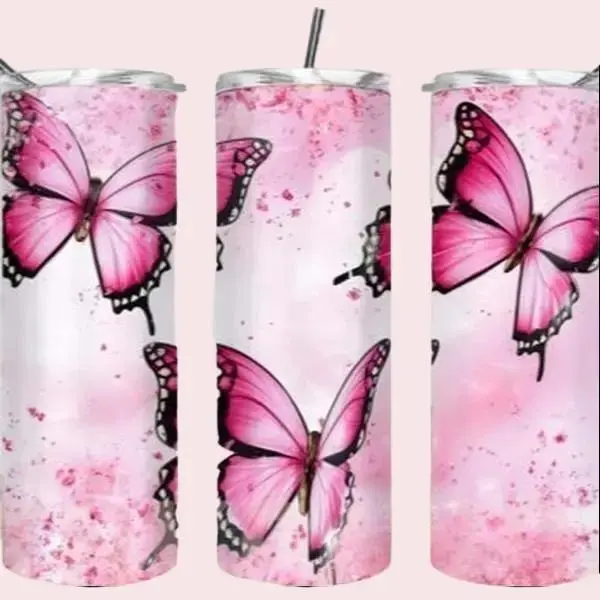 Pink butterflies | 20oz sublimation transfer (TRANSFER PRINT, NOT FINISHED TUMBLER)
