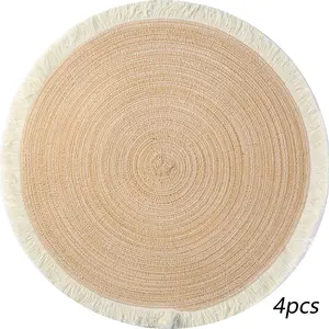 4pcs Hot Selling Fringe Eco-friendly Polyester Cheap Table Mat Placemats Kitchen Mat Boho Woven Placemat for Wedding