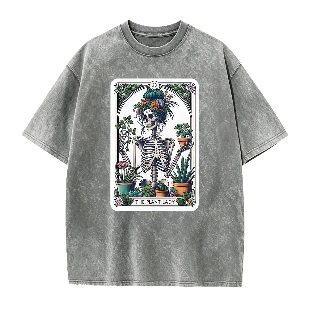 The PLANT LADY Skeleton Tarot Card T-shirt, Skeleton Plant Lover Shirt, Plant Mom Shirt, Witchy Funny T-Shirt, Humorous Shirt
