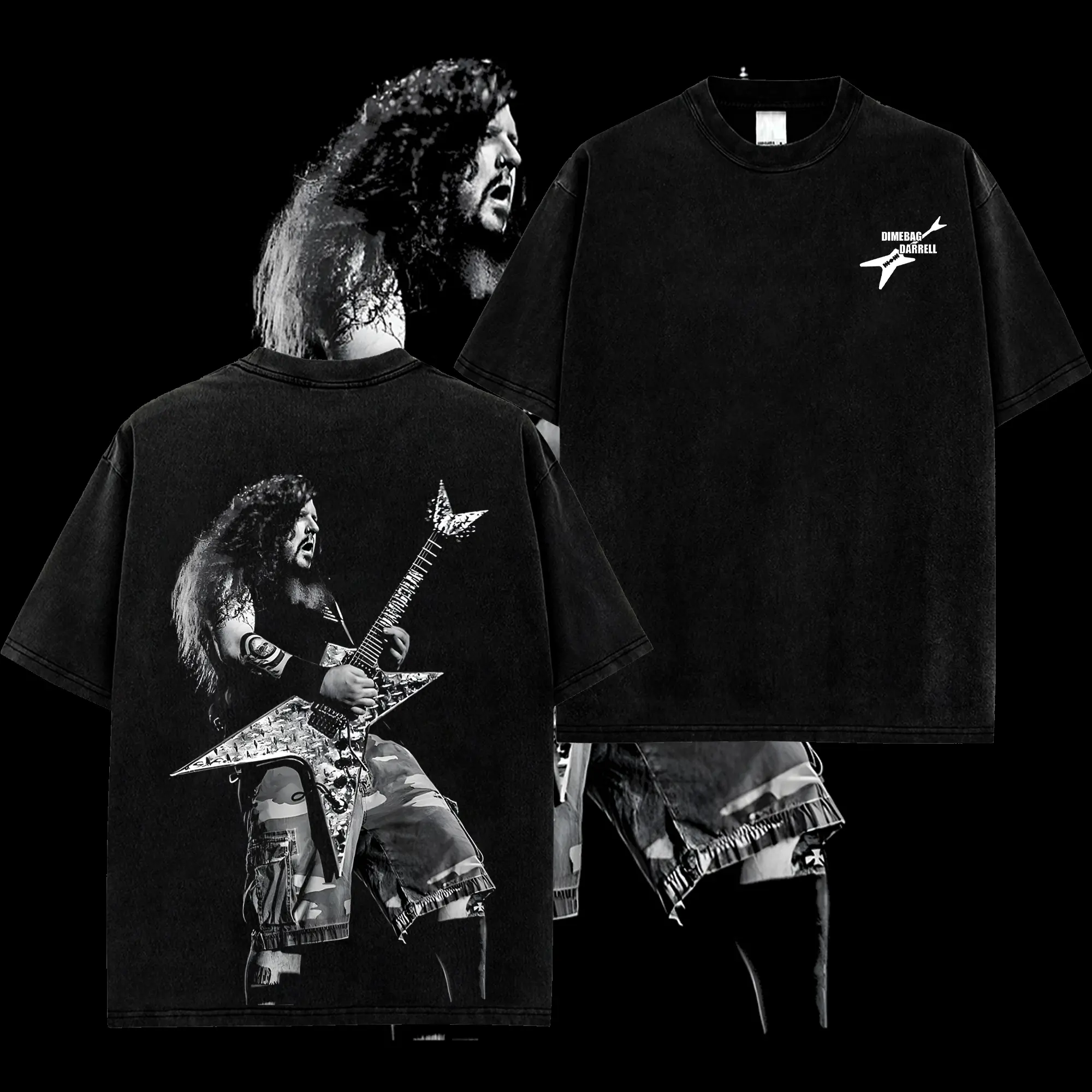 [$$$ROCKLIFE] Pantera Dimebag Darrell Guitarist Retro Unisex T-Shirt – 90s Records Rock Groove Metal Cotton Washed Tee, Groove Metal Rock Band Washed Shirt, Oversized Vintage Tee, Heavy Metal Merch, Gift for Rock Fans