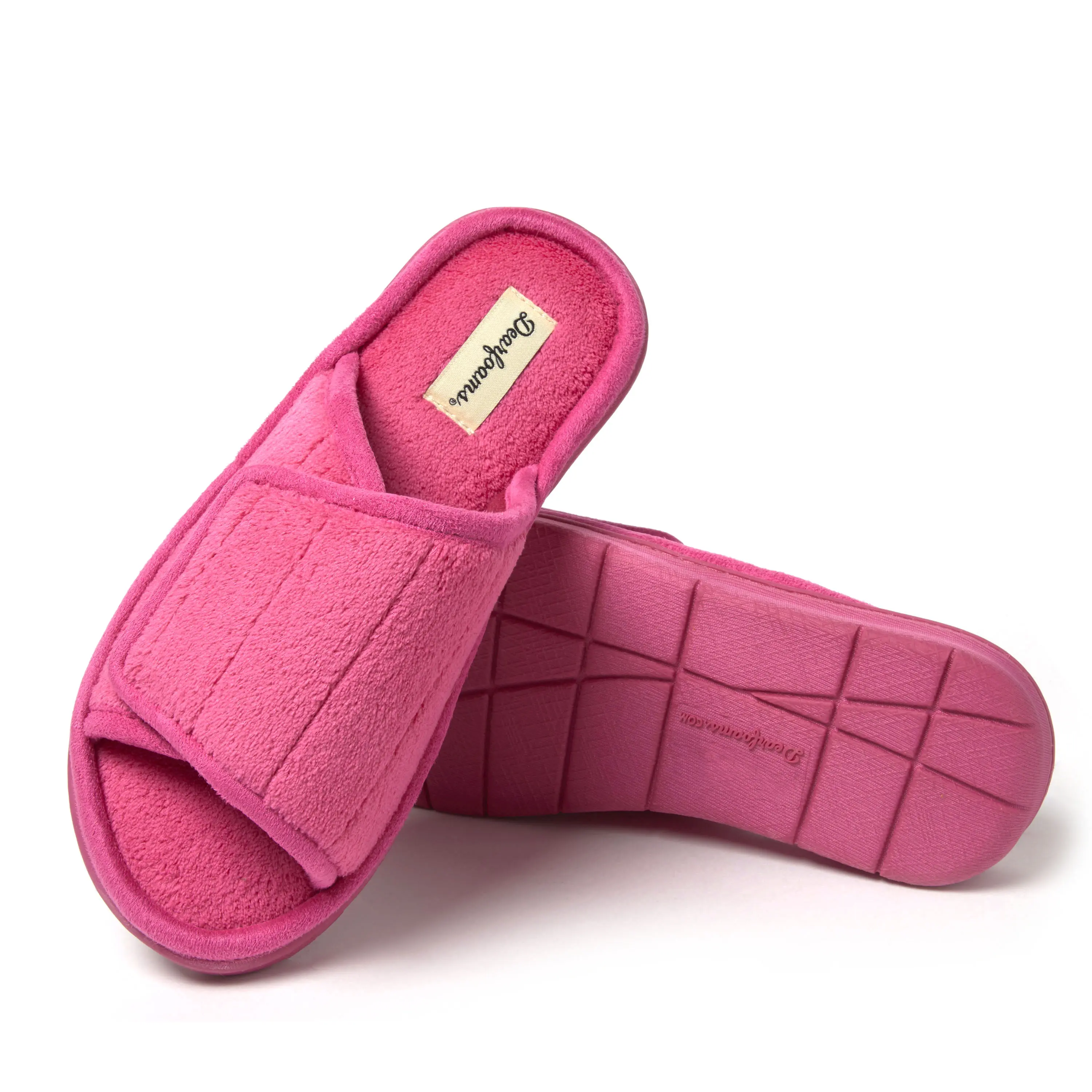 Dearfoams Women's Slipper, Mickey Terry Slide with Adjustable Strap, Machine Washable Indoor-Outdoor Footwear, Shoe