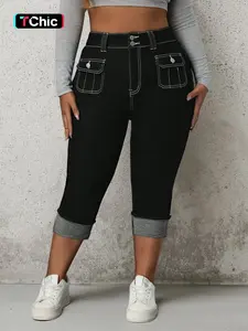 Women's Plus Size High Stretch Denim Jeans, Slim Fitted Design, Large Pockets, Casual Fashion, All Season Wearable Women's Long Pants