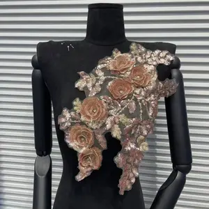 Clothing Accessories, Embroidery Flowers, Handmade Glass Beads, Eyelet Embroidery Lace, Sequin Lace, Lace Floral Decorations, DIY Materials for Dresses and Wedding Gowns