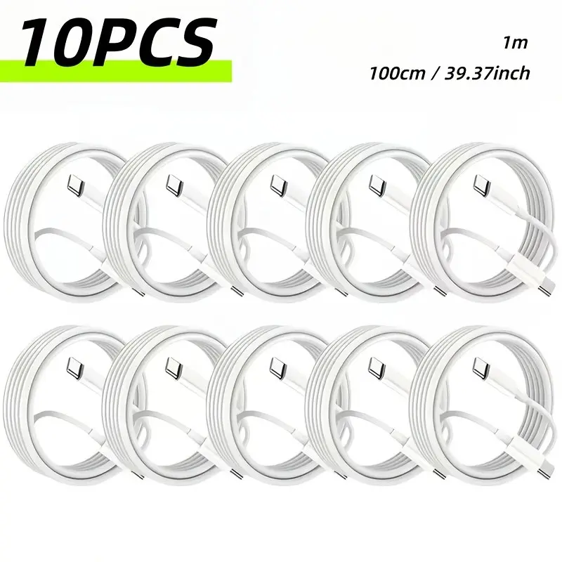 10-Pack USB Type-C Data Cables, Dual PD Fast Charging, Compatible with Huawei Xiaomi Samsung Honor iPhone Macbook, Ideal for Car Travel Business Use