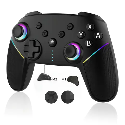 Wireless Bluetooth-compatible Game Controller, Wireless Gamepad, Four Vibration Modes, RGB Light Effect, Turbo Function, Six-Axis Gyroscope, Suitable for Switch, PC, Android, and i0S devices, Esports, Wireless Gaming Controller, Wireless Controllers