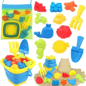 13 Piece Beach Toys Set for Children, Sand Toy Kit Including Car Airplane Whale Shell Model, Sandbox Tools Bucket Mold Mesh Bag