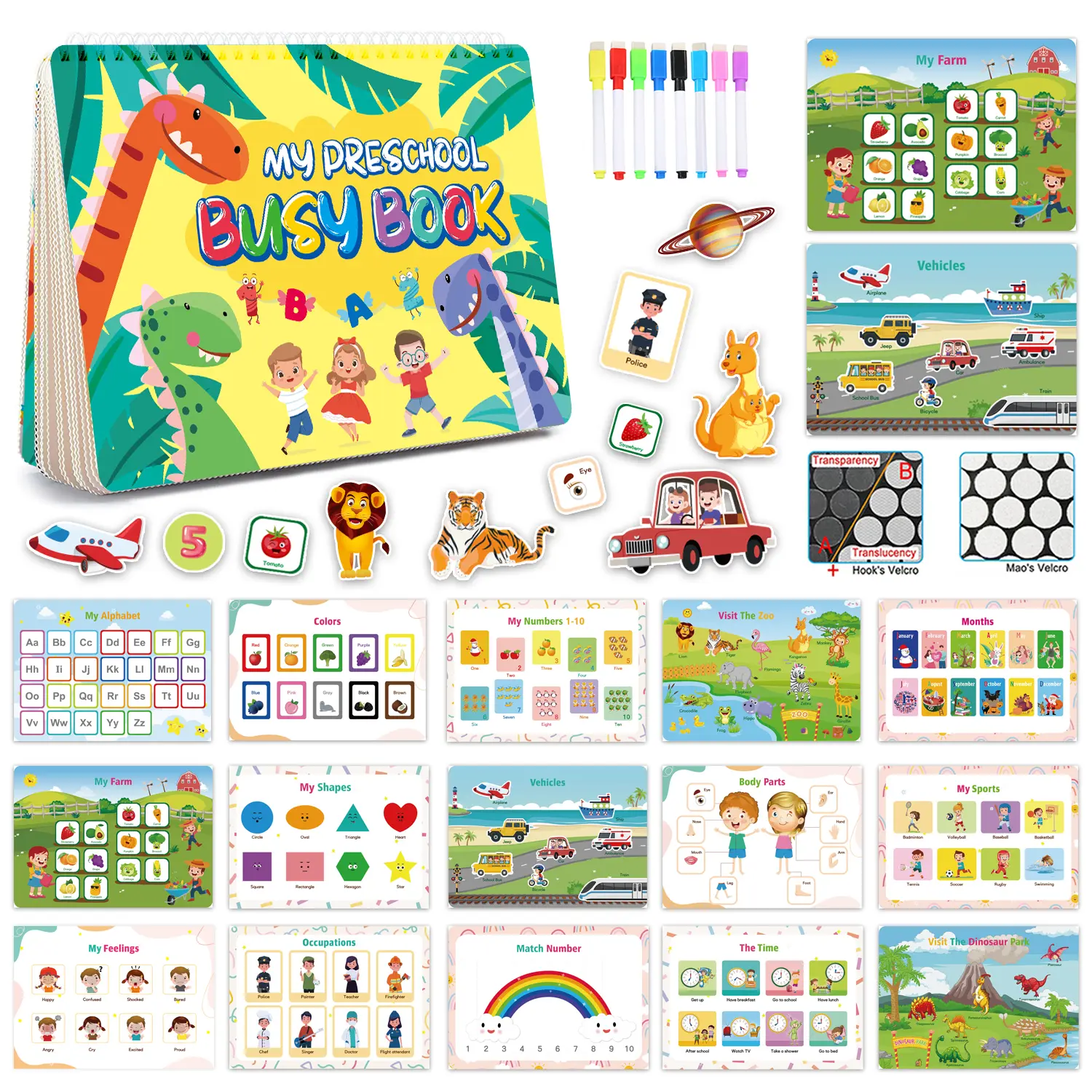 [32 Themes] Montessori Busy Book for Kids, Preschool Learning Activities, Toddler Busy Board, Christmas Gifts for Toddlers, Busy Tots Bilingual Toddler Markers, Travel Student Painting Supplies, Teaching Supplies