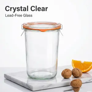 2-Pack Clear Glass Storage Jars for Pantry, Cereal, Coffee, Snacks and Nuts, Kitchen Counter Containers with Lids