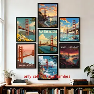 Iconic US Landmark Golden G-Gate Bridge Poster HD High-Definition Waterproof Moisture-Proof Scratch-Resistant Durable Self-Adhesive Poster for Home & Commercial Wall Decor & Ideal Gift