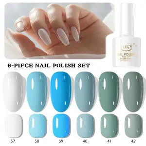 VOKY 6 Pack Gel Nail Polish Set #37-42 - Ocean Blue & Sage Green Collection, White Sky Blue Teal, UV LED Soak Off Cool Tone Nail Art Kit, 5-Free Long Lasting High Gloss