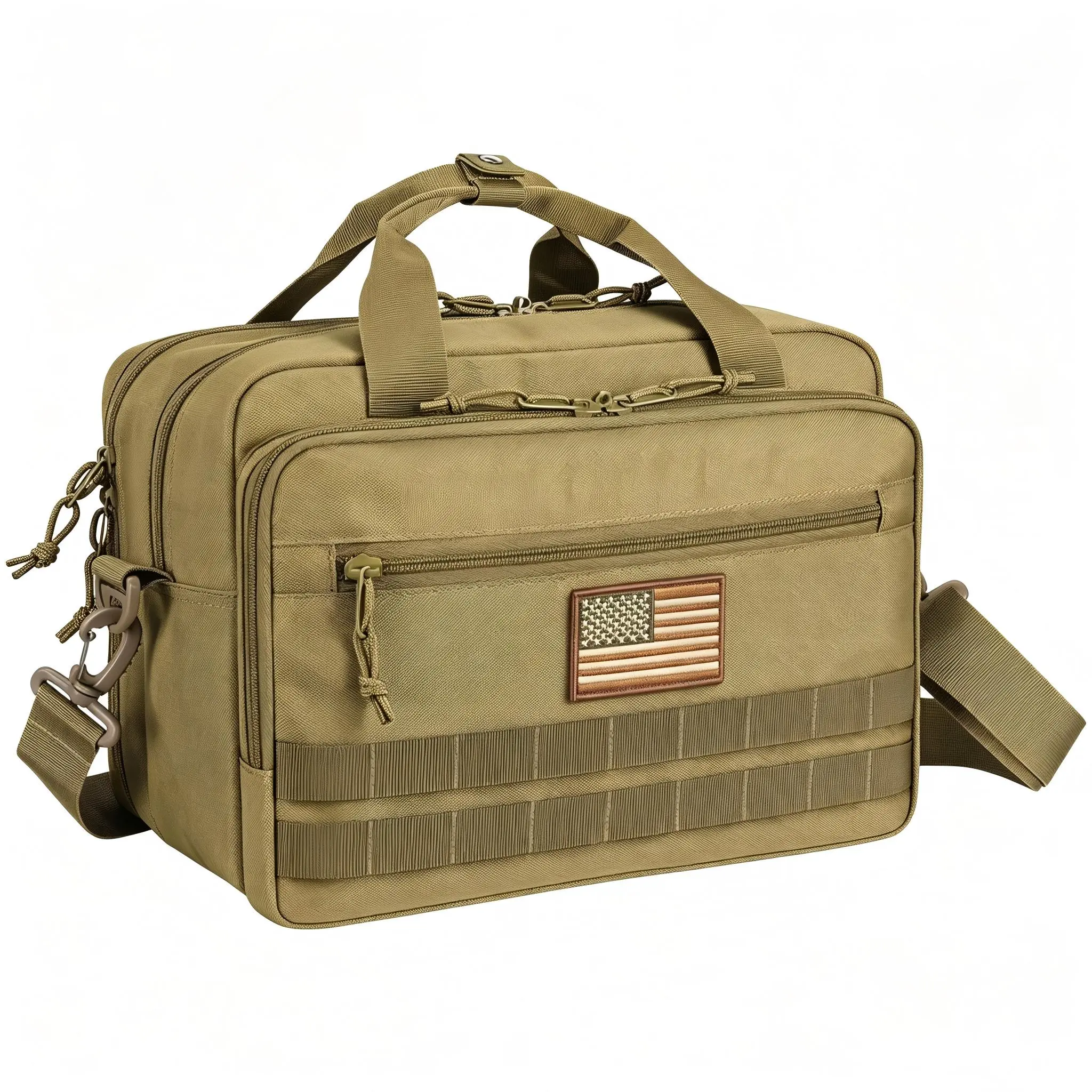 Tactical Hunting Range Bag with Shoulder Strap, 900D PVC Heavy-Duty Portable  Storage Pistol Case, Lockable Zippers, MOLLE Webbing, Removable Dividers