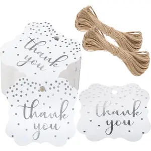 100PCS Thank You Gift Tags with String, Stamping Silver Foil Dot Hanging Tags for Wedding, Party, Birthday, Baby Shower (2inch)