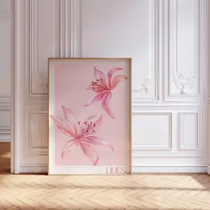 Pink Lily Poster - Lilies Flower Market Wall Print -Pink Floral Wall Art |Framless Poster