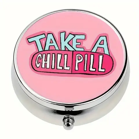 Take a Chill Pill Round Pill Organizer, Medical Organizer, Portable Vitamin Organizer, Supplement Organizer, Mini 3-Compartment Medicine Storage Box, Portable Home & Travel Healthcare Gift Aid for Pocket & Wallet