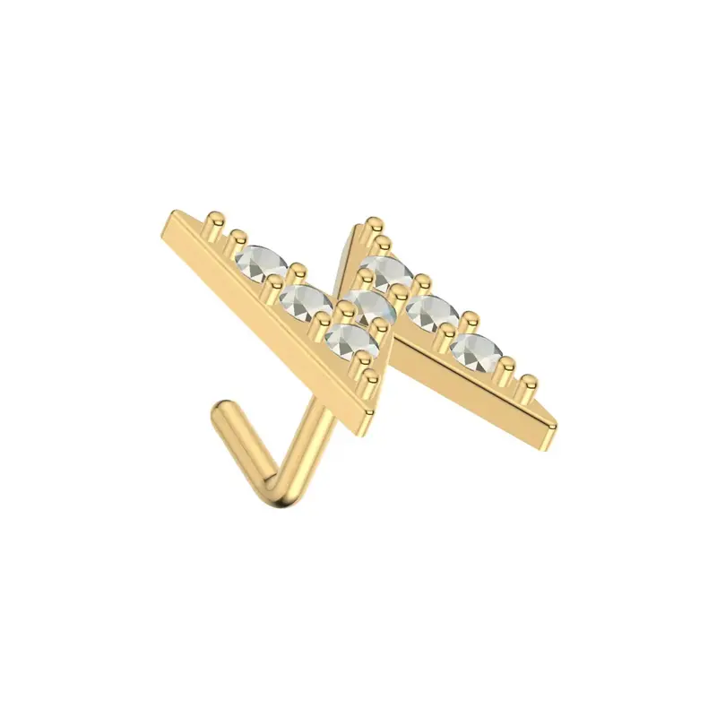 PVD Gold Plated Surgical Steel 20G Lightning Bolt Nose Stud L-Shaped Nose Rings CZ 1/4"
