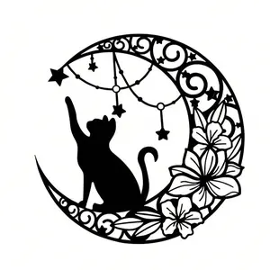 Moon & Cat Design Wall Hanging Ornament, Metal Wall Art Decoration, Interior Wall Decor, Wall Decor for Home Living Room Bedroom, Fall Decor, Men Gifts