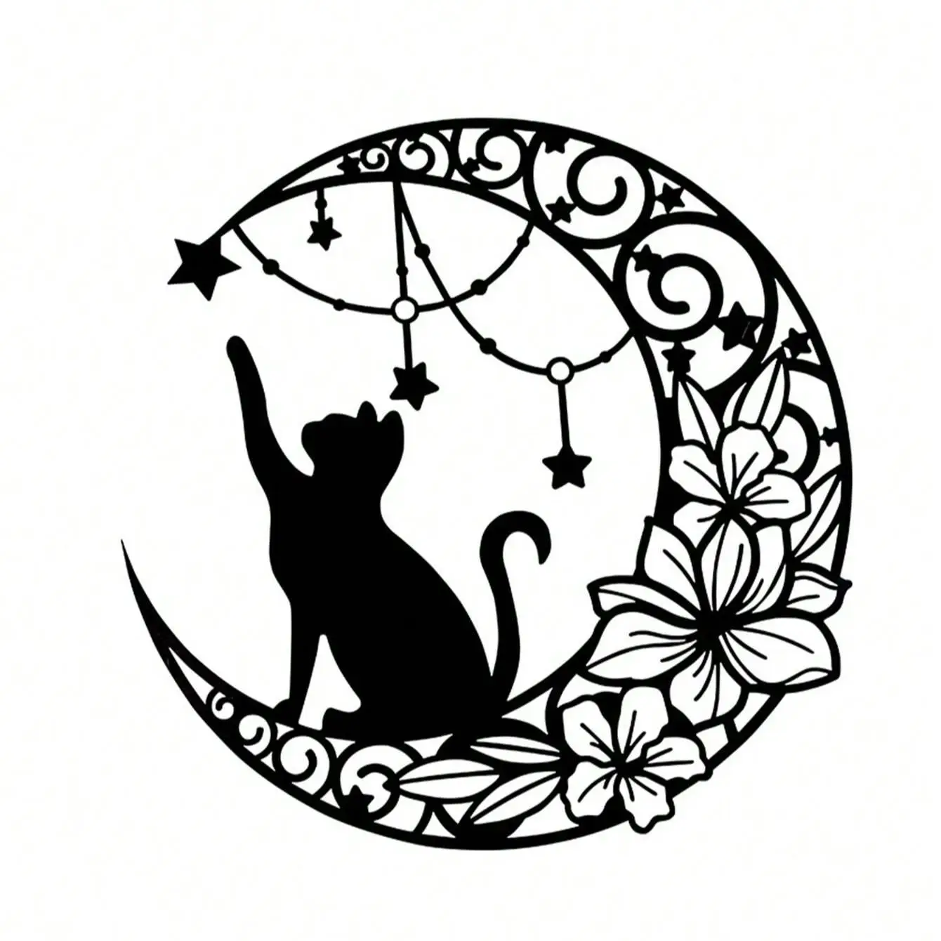 Moon & Cat Design Wall Hanging Ornament, Metal Wall Art Decoration, Wall Decor for Home Living Room Bedroom, Fall Decor, Men Gifts