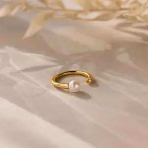 Open Pearl & Diamond Ring by Caitlyn Minimalist - Adjustable Two Stone Ring - Dainty Gemstone Ring - Pearl Jewelry - Gifts for Mom